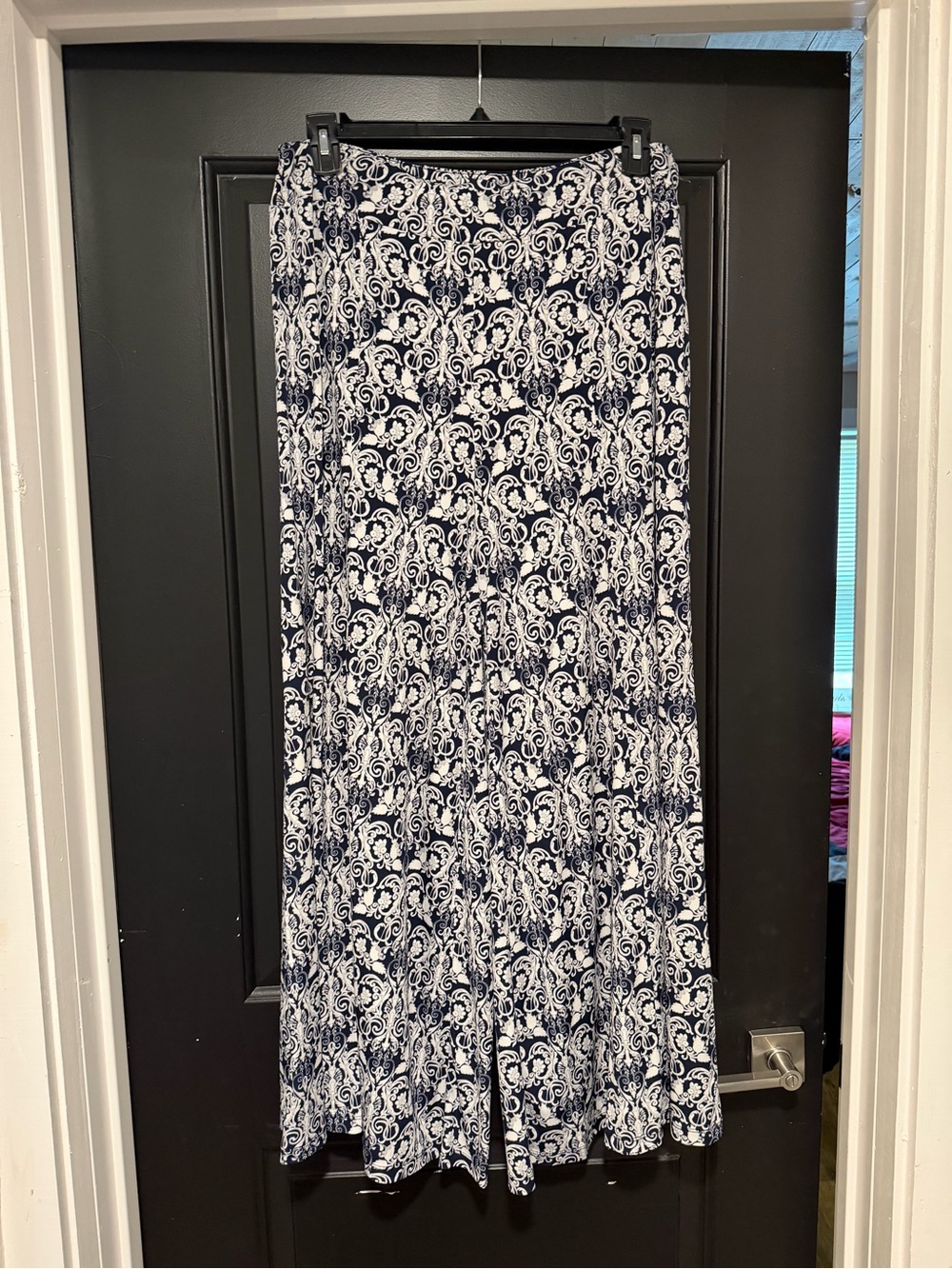 Women's Navy & White Printed Maxi Skirt